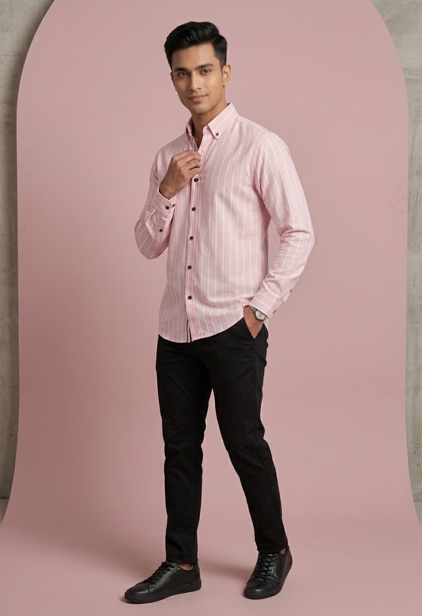 Premium Pink Stripe Shirt For Men - Image 3