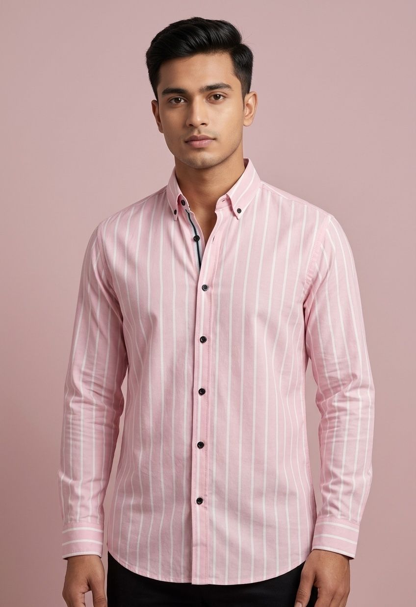 Premium Pink Stripe Shirt For Men - Image 2