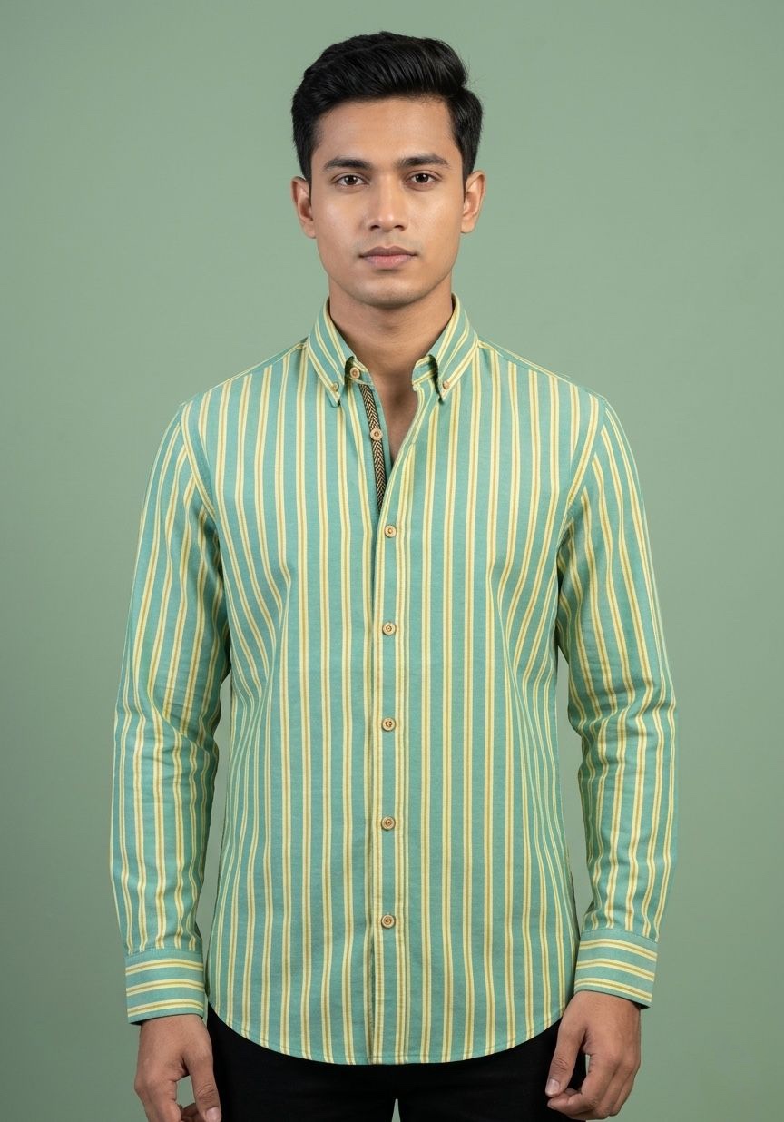 Premium Green Stripe Full Sleeve Shirt For Men